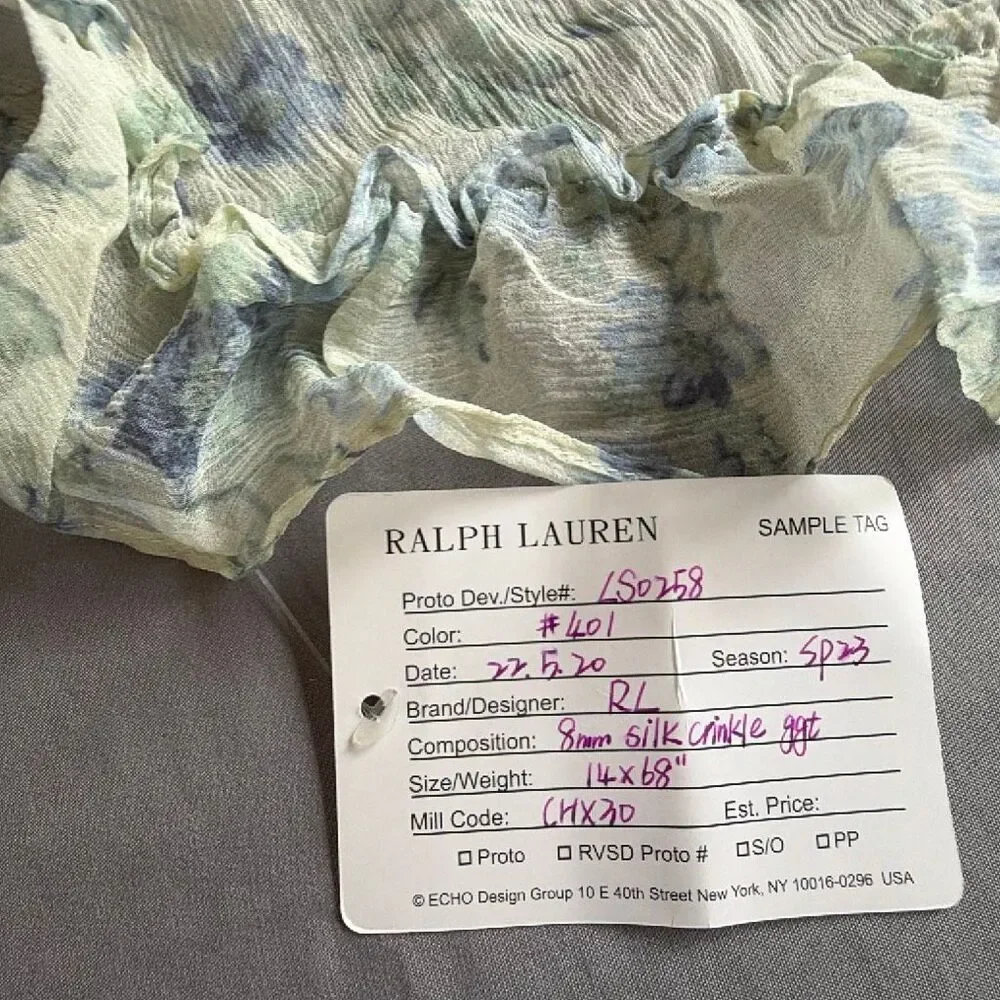 Ralph Lauren Sample Silk Crinkle Scarf Blooming Florals Country